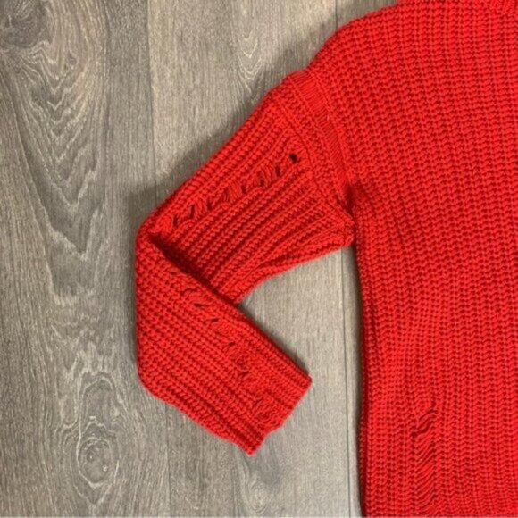 Revolve Lovers and Friends Women’s Sweater Chunky Knit Shredded Distressed Red - Picture 6 of 11